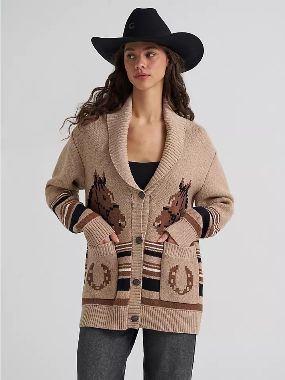 Wrangler Montana Cardigan Horse Brown Size Small